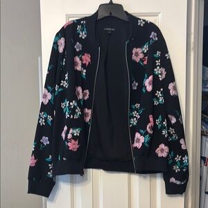 Lane Bryant Floral Black and Pink Bomber Jacket